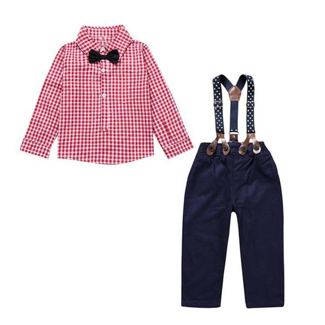 Copy of Baby Boy Clothes 2017 Spring New Brand Gentleman Plaid formal Clothing Suit For Newborn Baby Bow Tie Shirt + Suspender Trousers