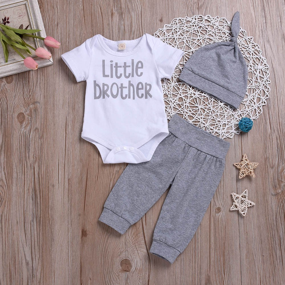 Newborn Infant Baby Boy Clothes Letter Romper Tops+ Pants Hat 3PCS Outfits Set